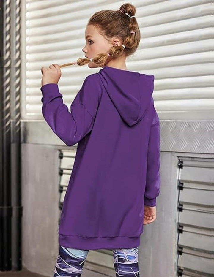 Arshiner Mädchen Hoodie Lang Kinder Winter Kapuzenpullover Mode Freizeit Einfarbiges Sweatshirt für