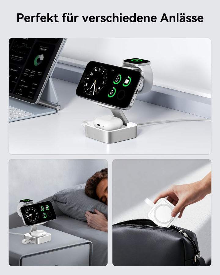 3-in-1-Ladestation für Apple, magnetisches faltbares kabelloses Ladegerät mit Mag-Safe für iPhone 17
