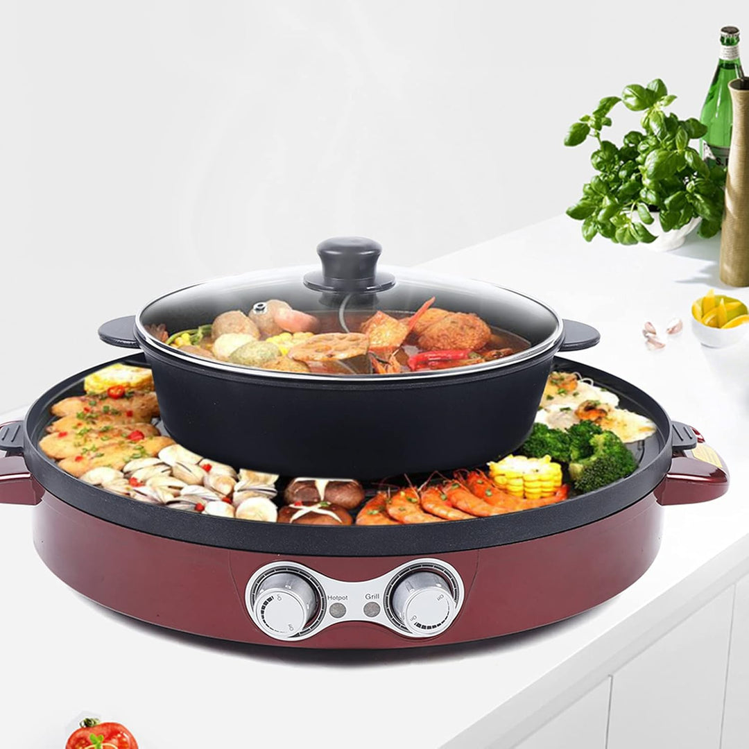 2 in 1 Hotpot und Raclette grill, Hot Pot Elektrischer, Heizelement aus Edelstahl, Korean BBQ Grill,