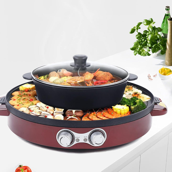 2 in 1 Hotpot und Raclette grill, Hot Pot Elektrischer, Heizelement aus Edelstahl, Korean BBQ Grill,
