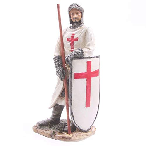 Stehender Kreuzritter mit langem Stab in der Hand Ritter Figur Skultur Mittelalter