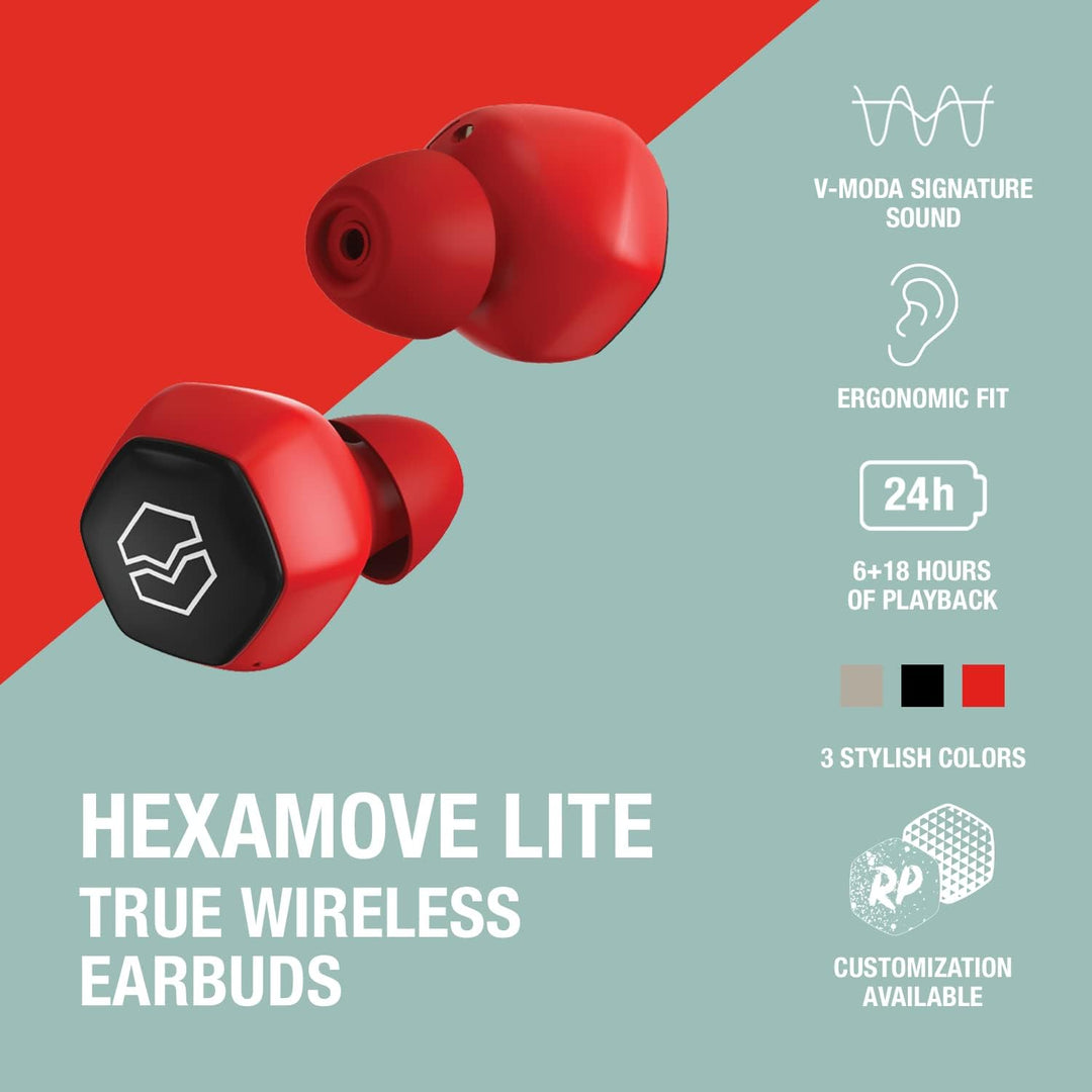 V-MODA Hexamove Lite Kabellose Ohrhörer - Steuere die Audiowiedergabe, nimm Anrufe an und greife auf