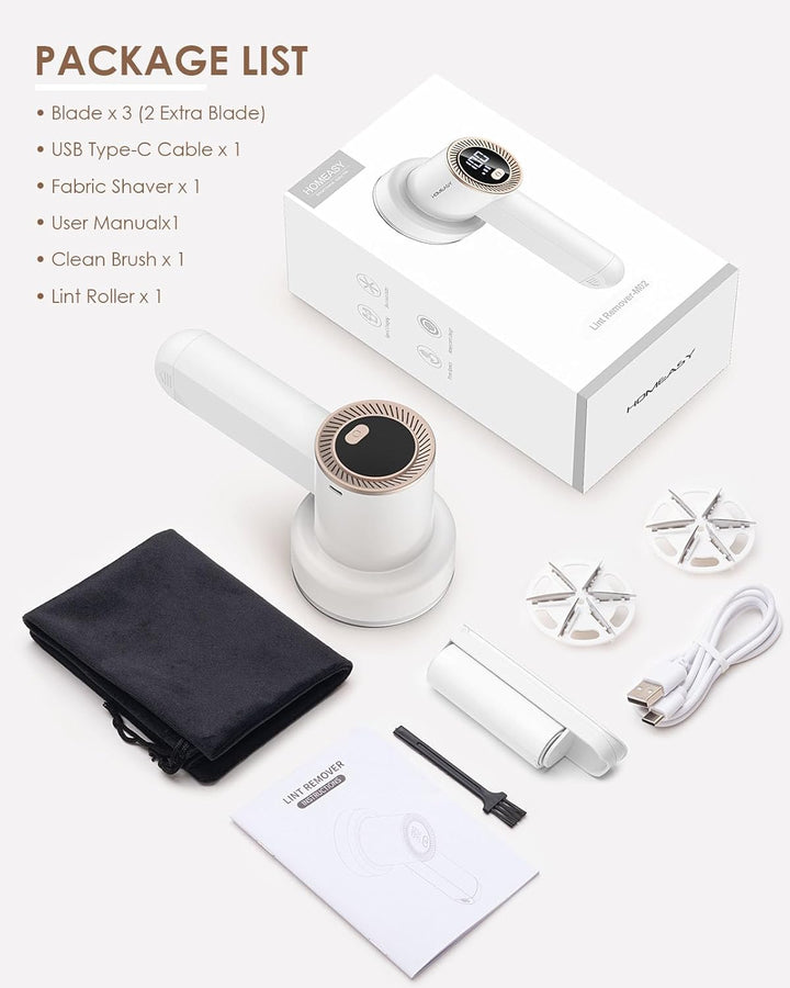 Fusselrasierer Elektrisch Tragbar Fusselentferner Aufladbar Fusselfräse LCD Anzeige mit 6 Klingen Ko