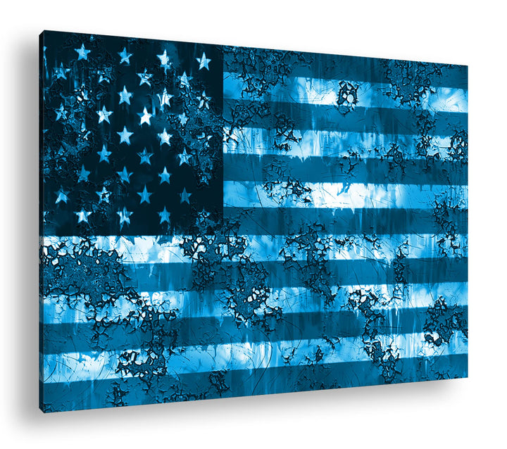 deyoli rostige USA Flagge Format: 100x70 Effekt: Monocrome Blau als Leinwandbild, Motiv fertig gerah