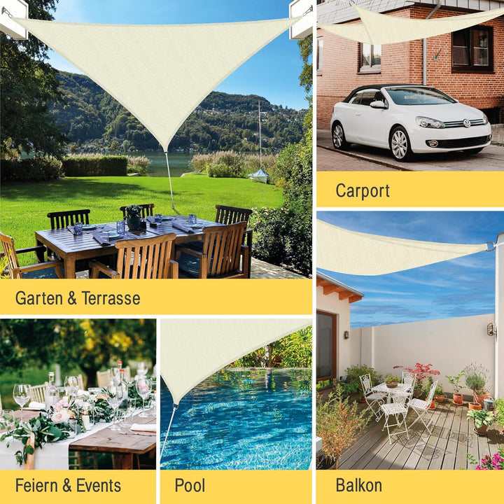 Sol Royal Sonnensegel dreieckig wasserdurchlässig HDPE UV Sonnenschutz Pool | 6x6x6m Creme Segeltuch