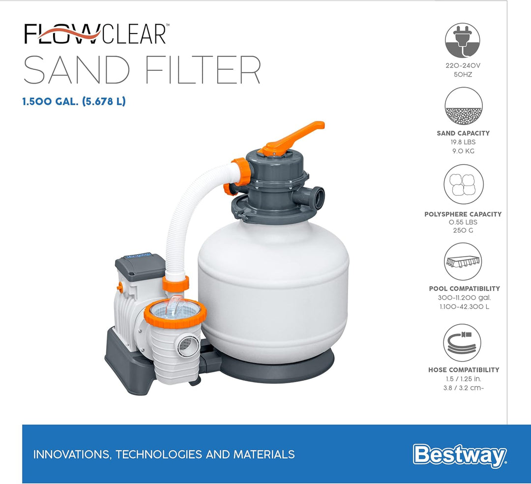 Bestway Water_Pump Flowclear Sandfilterpumpe für Pool 5 678 l 5 678 l/h, 5 678 l/h
