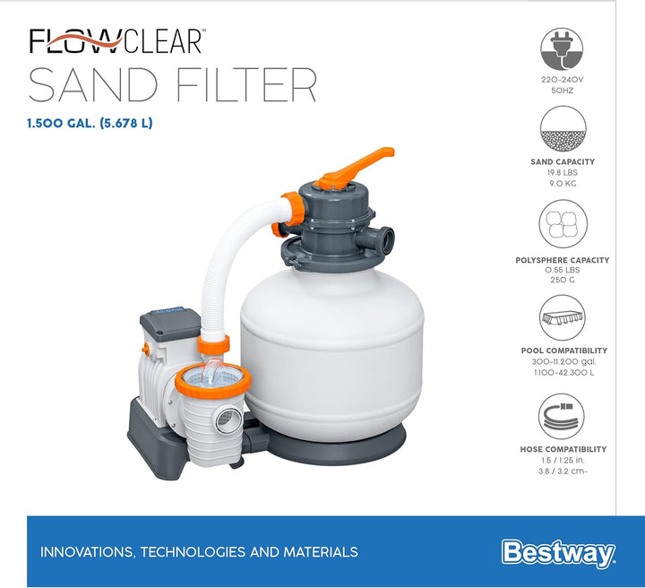 Bestway Water_Pump Flowclear Sandfilterpumpe für Pool 5 678 l 5 678 l/h, 5 678 l/h