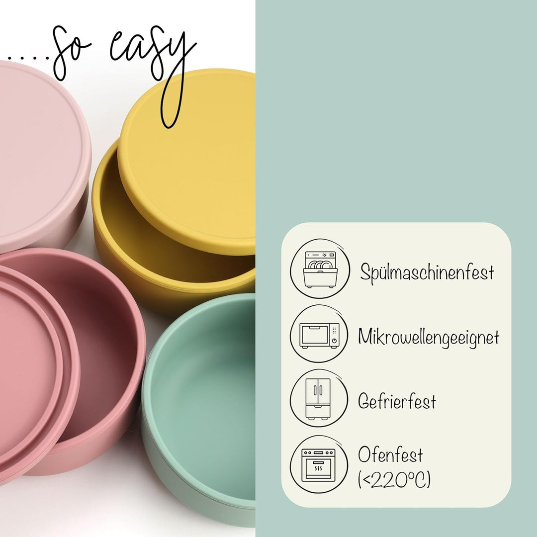 So&amp;So Silikon Geschirr Set für Babys, hochwertiges BLW Baby Geschirrset mit Saugnapf, Deckel, Becher