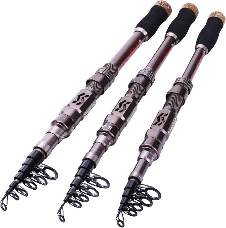 Sougayilang Angelrute und Rolle Combos, Kohlefaser Teleskop Angelrute 12 +1 BB Spinning Reel mit Tra