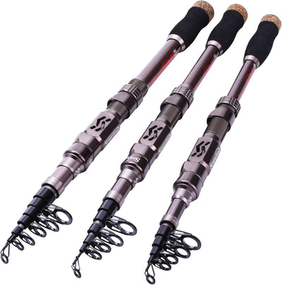 Sougayilang Angelrute und Rolle Combos, Kohlefaser Teleskop Angelrute 12 +1 BB Spinning Reel mit Tra