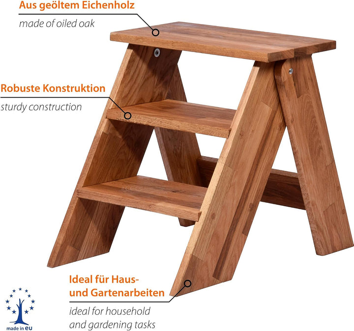 dobar® Green Label 29022FSCe Premium-Tritthocker | Klapptritt aus massivem Eichenholz | Faltbarer Kl