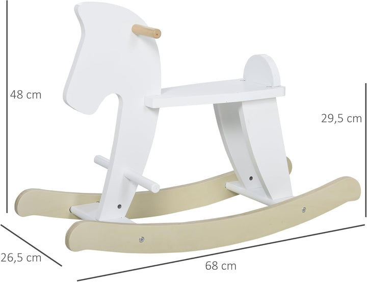 HOMCOM Schaukelpferd aus Holz - Schaukelspiel Holz - Griffe Fussstütze Stopper - MDF Sperrholz Weiss