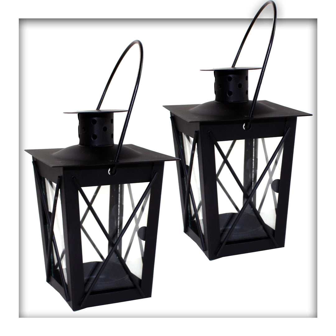 Metall Mini- Laterne schwarz Gartenwindlicht, zum Aufhängen, Windlicht, Laterne (2 Stück), 2 Stück