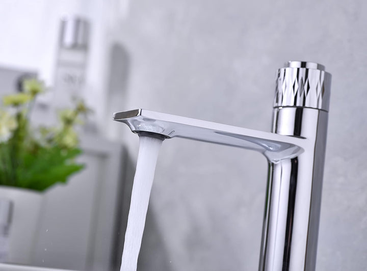 TORKU Steel Waschtischmischer, Einhebel, hochwertige Bad- und Küchenarmaturen, Chrom, Keramikkopf, M
