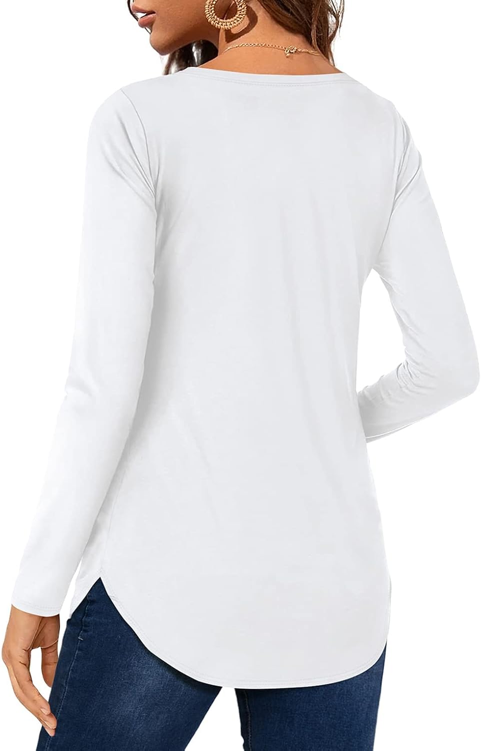 Florboom Tunika Damen Langarm/Kurzarm V Ausschnitt Oberteil Shirts Basic Casual Longshirt S A-weiss,