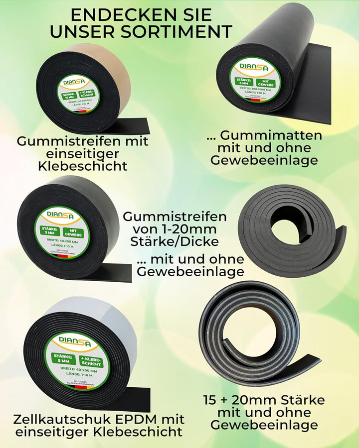Gummistreifen bis 10m Länge in 5mm dick und 8 verschiedenen Breiten Hartgummi Vollgummi Gummiauflage