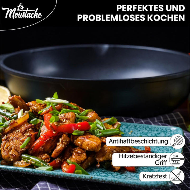 La Moustache - Pfanne 28 cm mit Glasdeckel, 100% PFOA-Freie, Optimale Wärmeverteilung - Antihaftbesc