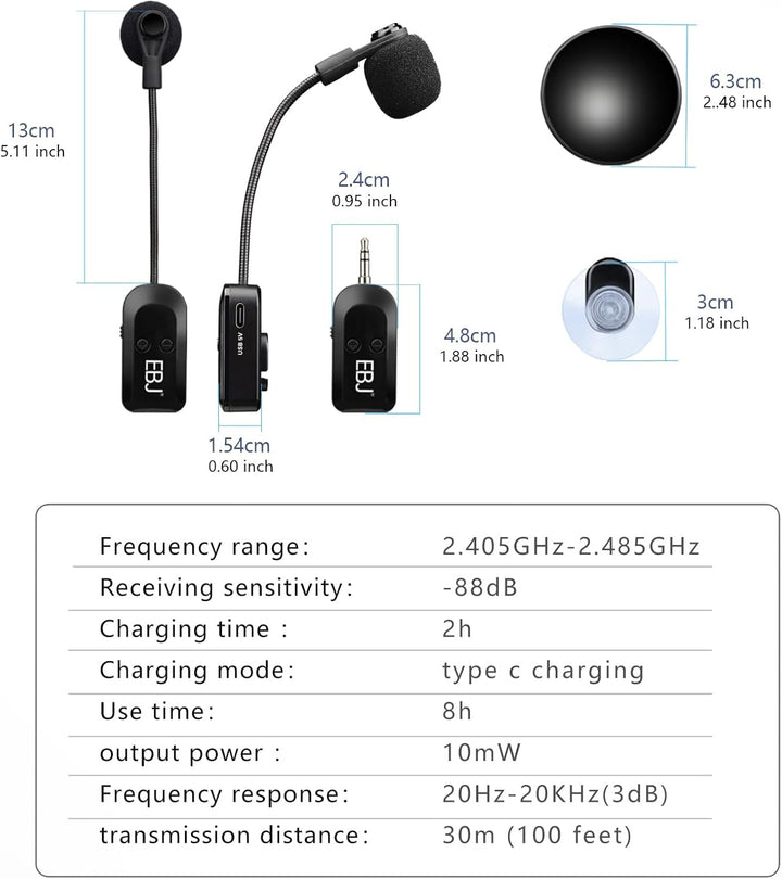 EBJ 2,4 G Instrumenten-Mikrofonempfänger mit abnehmbarem Saugnapf für Gitarre, Violine, Cello, Akkor