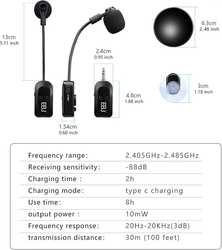 EBJ 2,4 G Instrumenten-Mikrofonempfänger mit abnehmbarem Saugnapf für Gitarre, Violine, Cello, Akkor