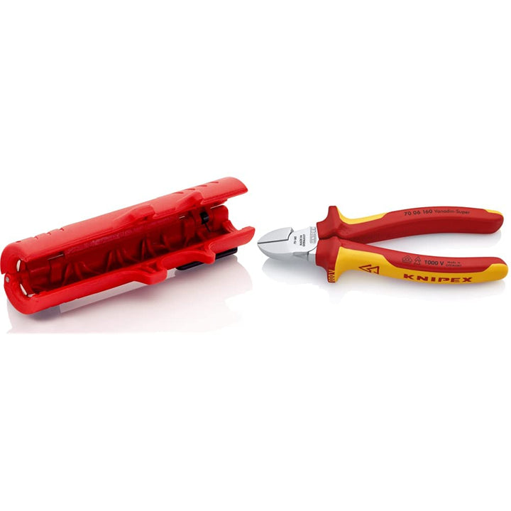 KNIPEX Universal-Abmantelungswerkzeug (125 mm) 16 80 125 SB, Rot & Seitenschneider 1000V-isoliert (1