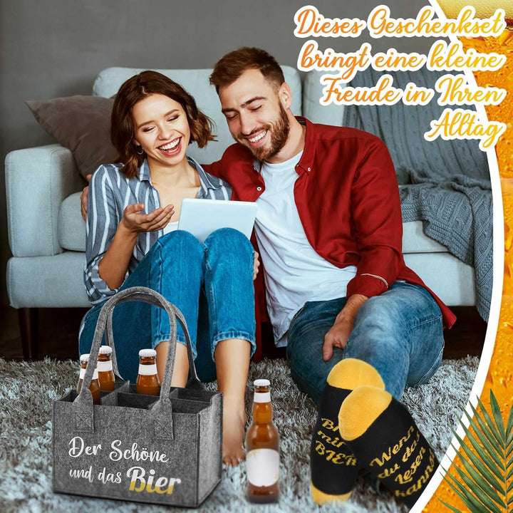 SATINIOR 4 Stück Bier Geschenke für Männer 24 x 15 x 15 cm Der Schöne und Das Bier Tasche aus Extra