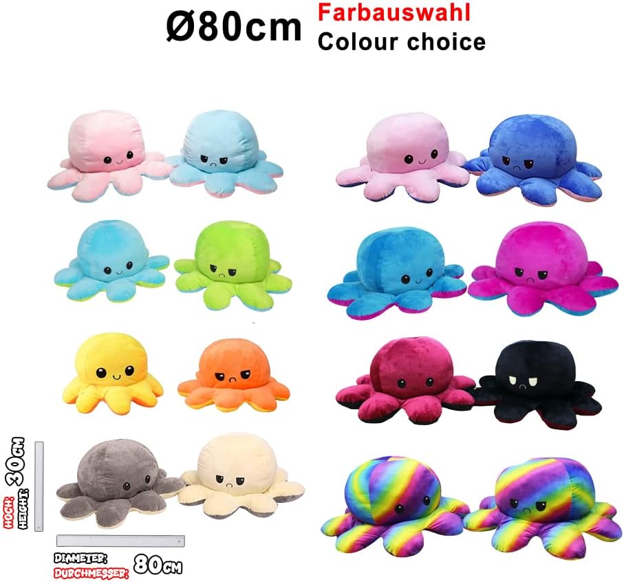 KUNSTIFY Riesen XXL Oktupus Stimmungs Kuscheltier 80cm XXL Oktopus Stimmungs Kuscheltier, Octopus Pl