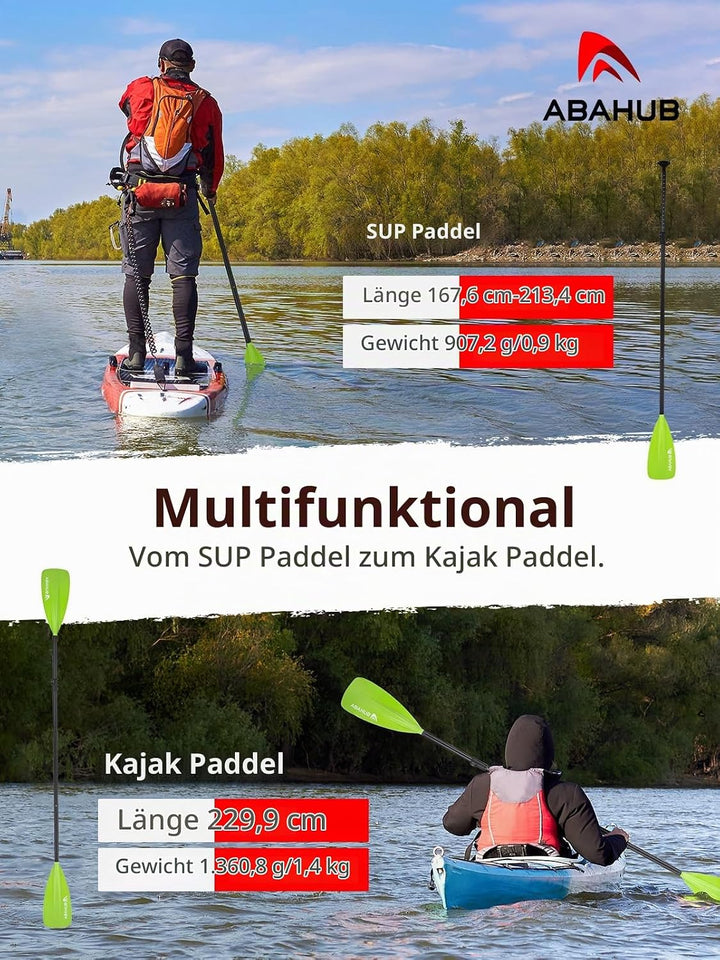 Abahub SUP Paddel / 2 in 1 Sup Kajak Paddel Aluminium Einstellbares Stand Up Paddle für Paddleboard,