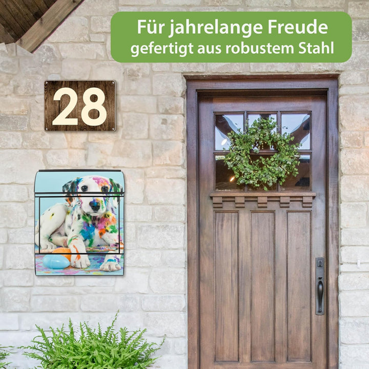 banjado® Design Briefkasten mit Motiv Bunter Dalmatiner 39x47x14cm &amp; 2 Schlüssel - Briefkasten Stahl