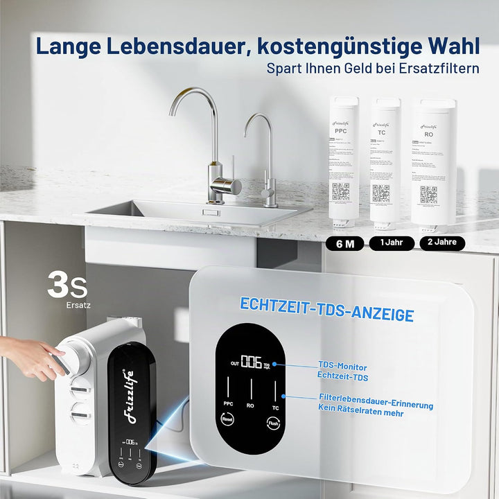 Frizzlife RO Umkehrosmose-Wasserfiltrationssystem - 600 GPD schnellen Fluss unter Waschbecken RO Was