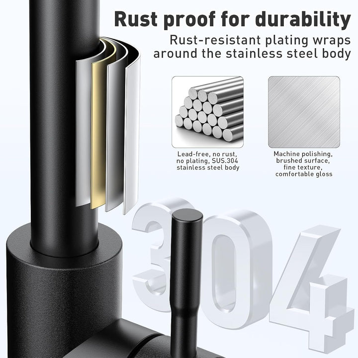 Wasserhahn Küche,Küchenarmatur mit 360°Drehbar, Hochdruck Küchenarmatur Edelstahl Armatur Küche L Fö