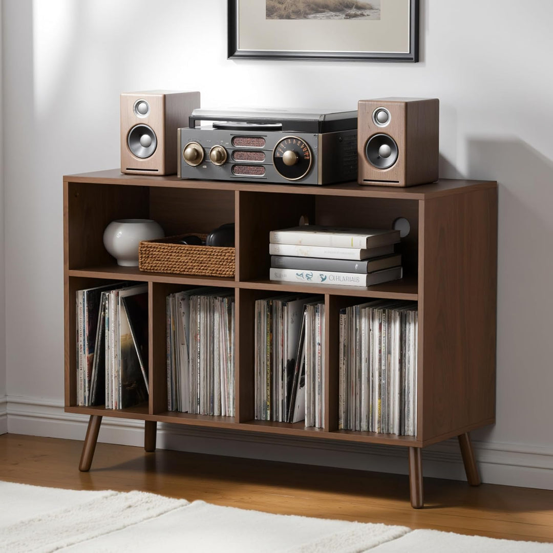 Plattenspieler-Ständer mit Schallplattenaufbewahrung, Vinyl-Plattenregal mit Präsentationsfläche, Sc