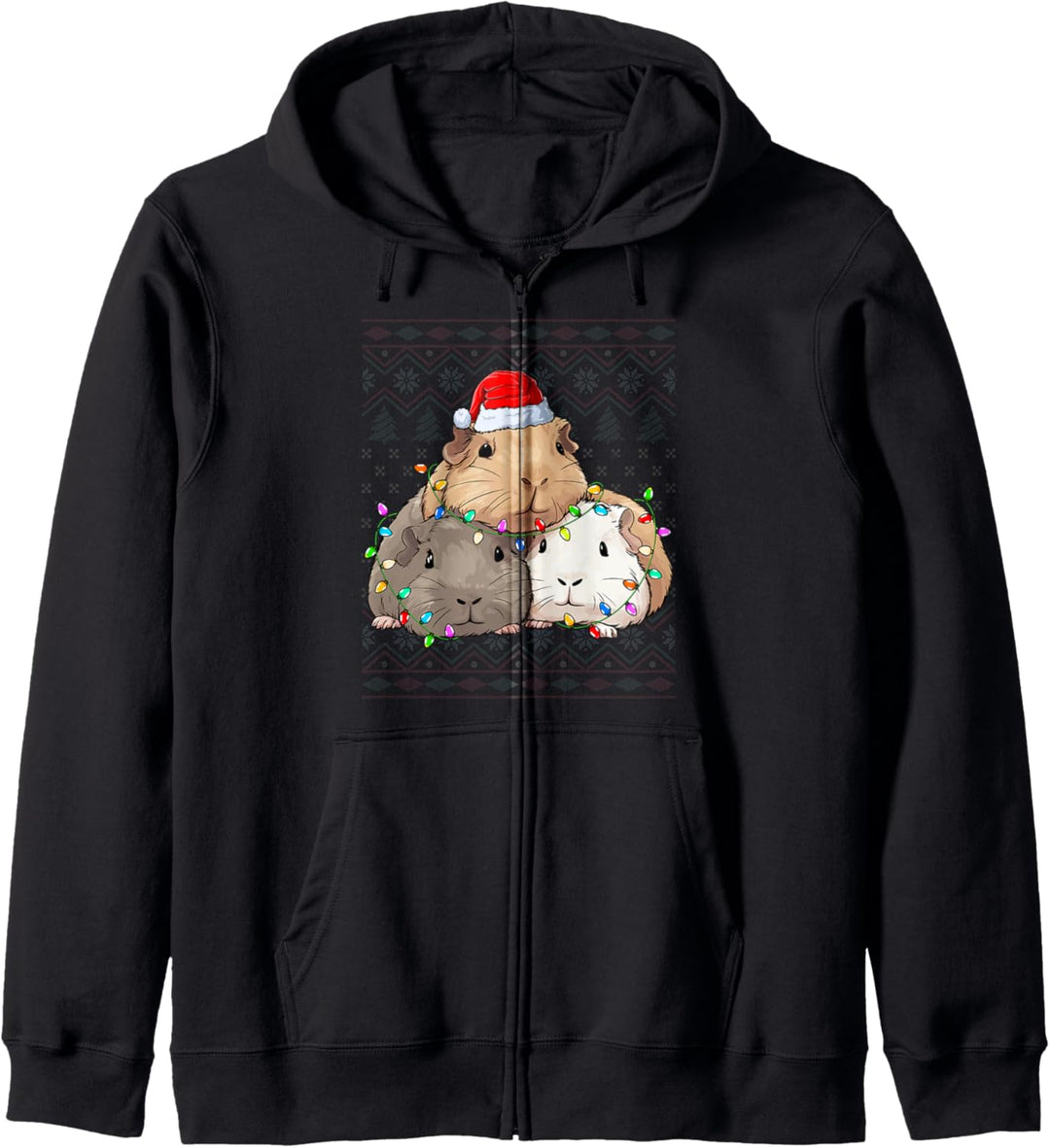 Guinea Pig Santa Hat Xmas Lights Ugly Christmas Guinea Pig Kapuzenjacke