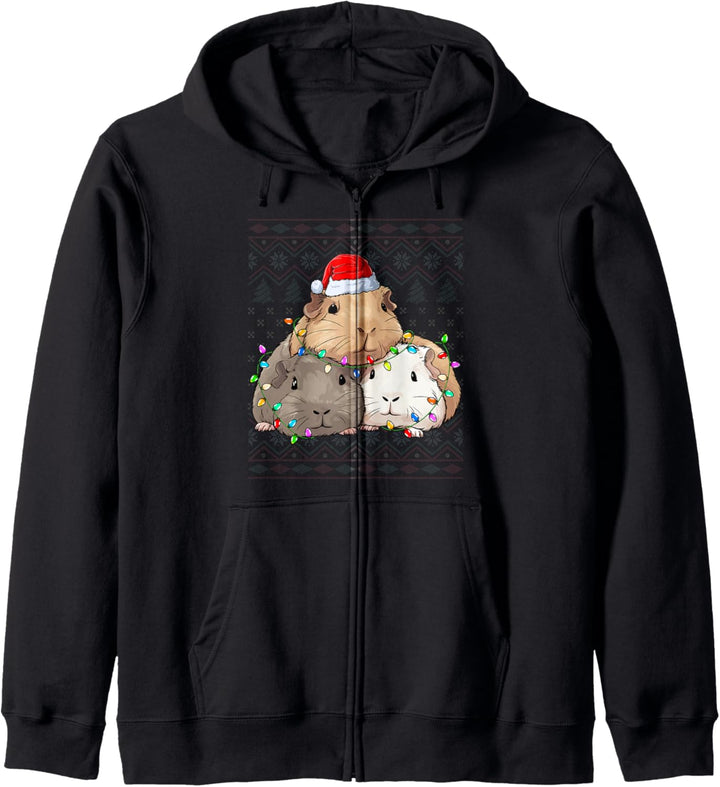 Guinea Pig Santa Hat Xmas Lights Ugly Christmas Guinea Pig Kapuzenjacke
