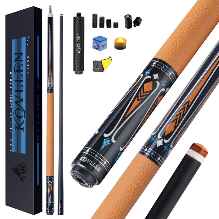 KONLELN Carbon Billard Queue 58 Zoll – Low Deflection Carbon Schaft, 12,5 mm Mehrschicht-Spitze, Pro