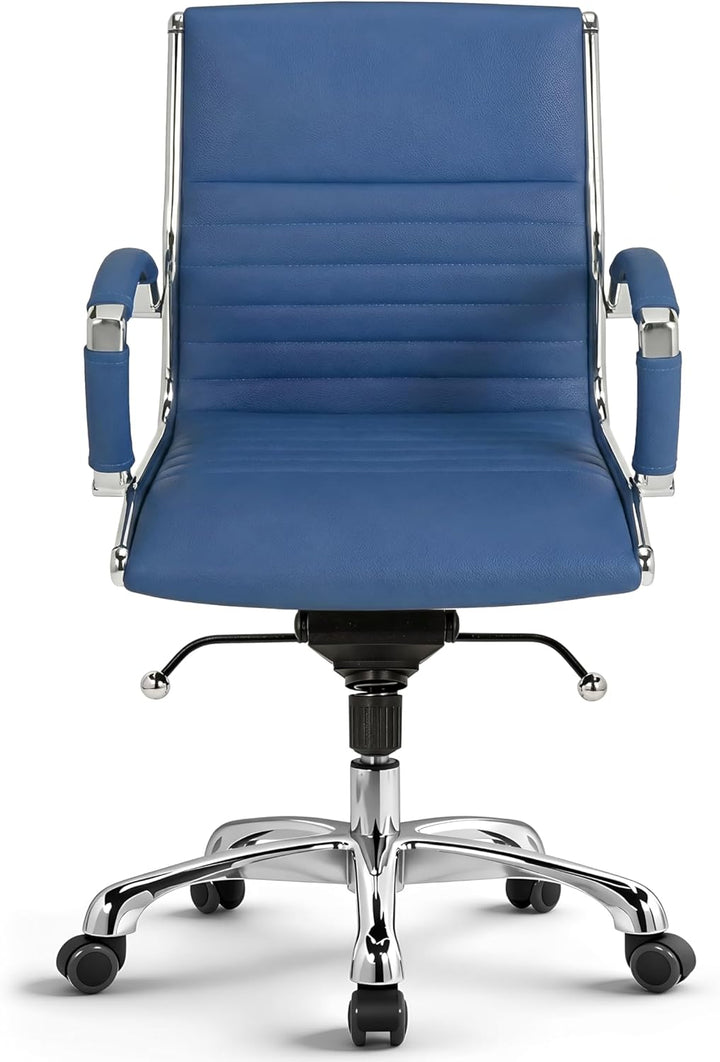 VERSEE Premium Echt-Leder Bürostuhl Montreal in Blau – Ergonomischer Schreibtischstuhl mit Sitzhöhe