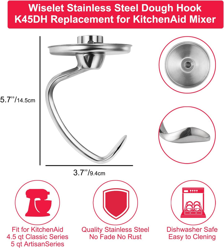 Knethaken aus Edelstahl für KitchenAid Standmixer, robust und spülmaschinenfest, passend für Kitchen