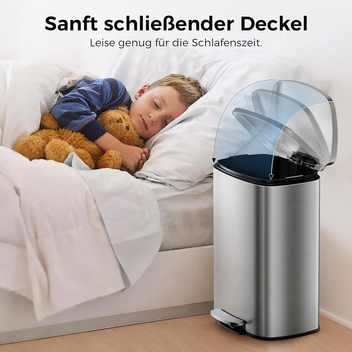 YASHE Mülleimer 50L, Grosser Abfalleimer Küche mit 20 Müllbeuteln, Tretpedal, Soft-Close Deckel, Lei