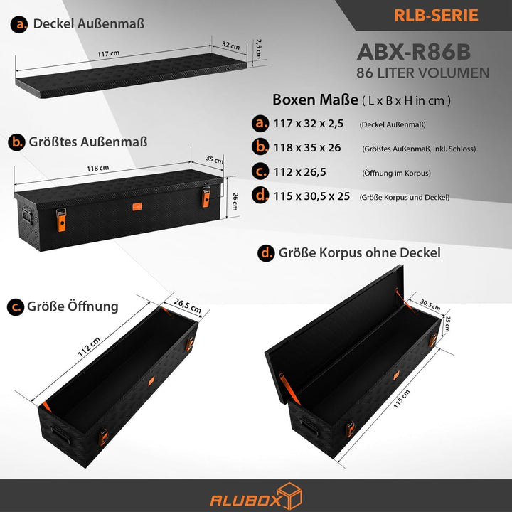 alubox Werkzeugkiste Riffelblech ABX-RL86B Aluminium 1,5mm Werkzeugkiste leicht und robust 86 Liter
