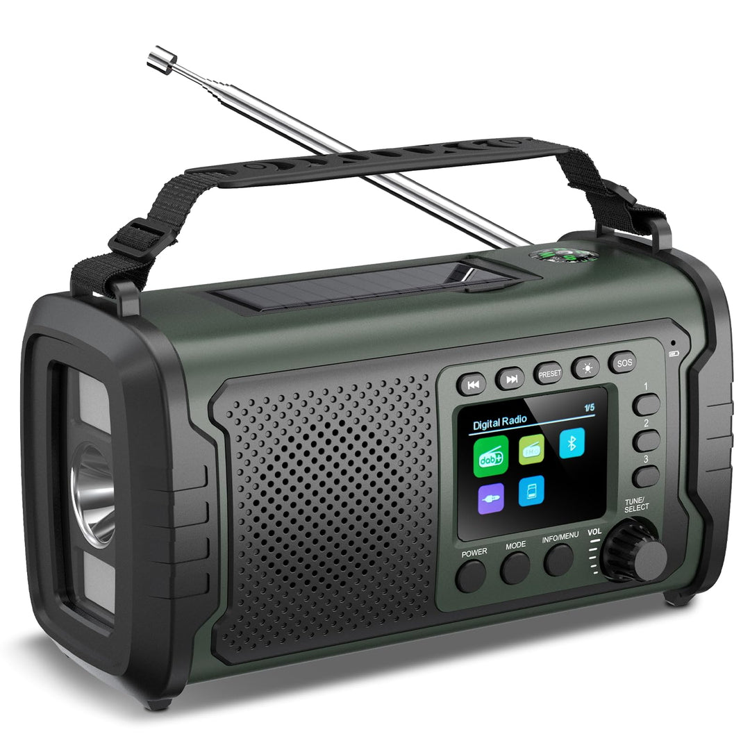 27000mAh DAB/DAB+ Notfallradio mit Kurbel, Solar & USB Laden, Bluetooth 5.3, Powerbank-Funktion, SOS