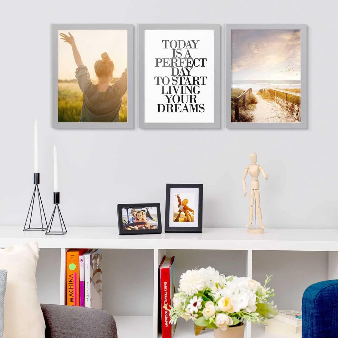 PHOTOLINI Bilderrahmen 30x40 Holz MDF Silber 3er Set, breite Rahmen 30x40 mit Acrylglas, picture fra