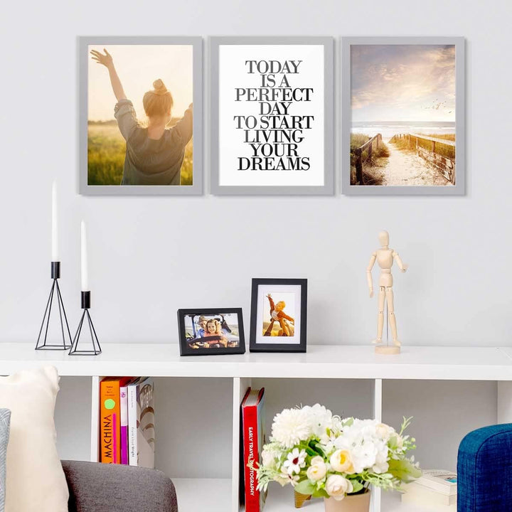 PHOTOLINI Bilderrahmen 30x40 Holz MDF Silber 3er Set, breite Rahmen 30x40 mit Acrylglas, picture fra
