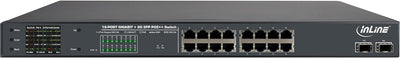 InLine® PoE++ Gigabit Netzwerk Switch 16 Port, 1GBit/s, 2xSFP, 19", Metall, Lüftersteuerung, mit Dis