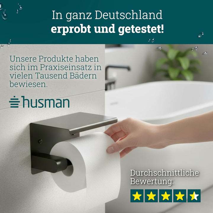 husman® Toilettenpapierhalter ohne Bohren | Klorollenhalter aus hochwertigem Edelstahl Matt-Schwarz