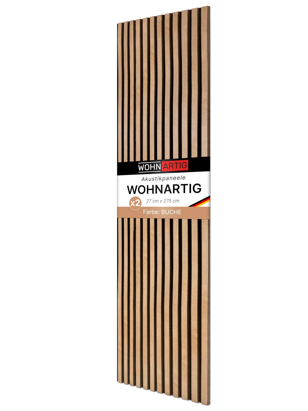 Akustikpaneele 1,485m² - 275cm x 54cm* set - (set = 2 Stück 275cm x 27cm) | Farbe: Buche 206 | Wandv