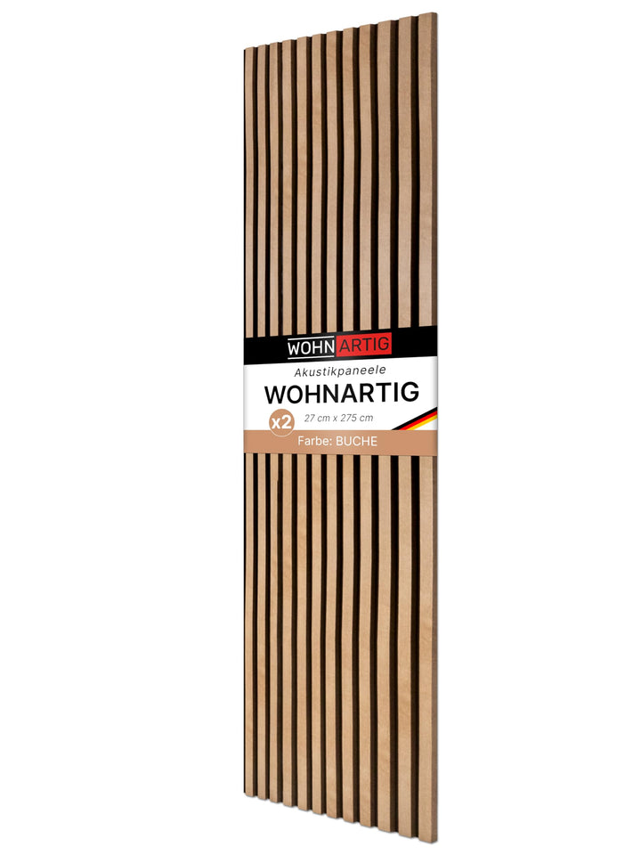 Akustikpaneele 1,485m² - 275cm x 54cm* set - (set = 2 Stück 275cm x 27cm) | Farbe: Buche 206 | Wandv
