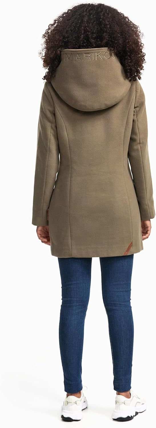 MARIKOO Damen Mantel in Wollmantel-Optik Warmer Trenchcoat mit Kapuze Maikoo XS-5XL XL Stone Brown,