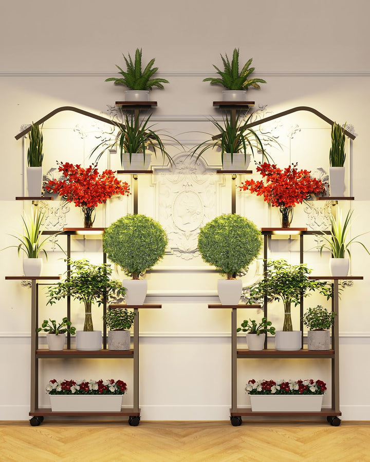 loyal Pflanzenständer mit Wachstumslicht - 8-stufiger Indoor Pflanzenstände, 157cm Metall-Holz-Pflan