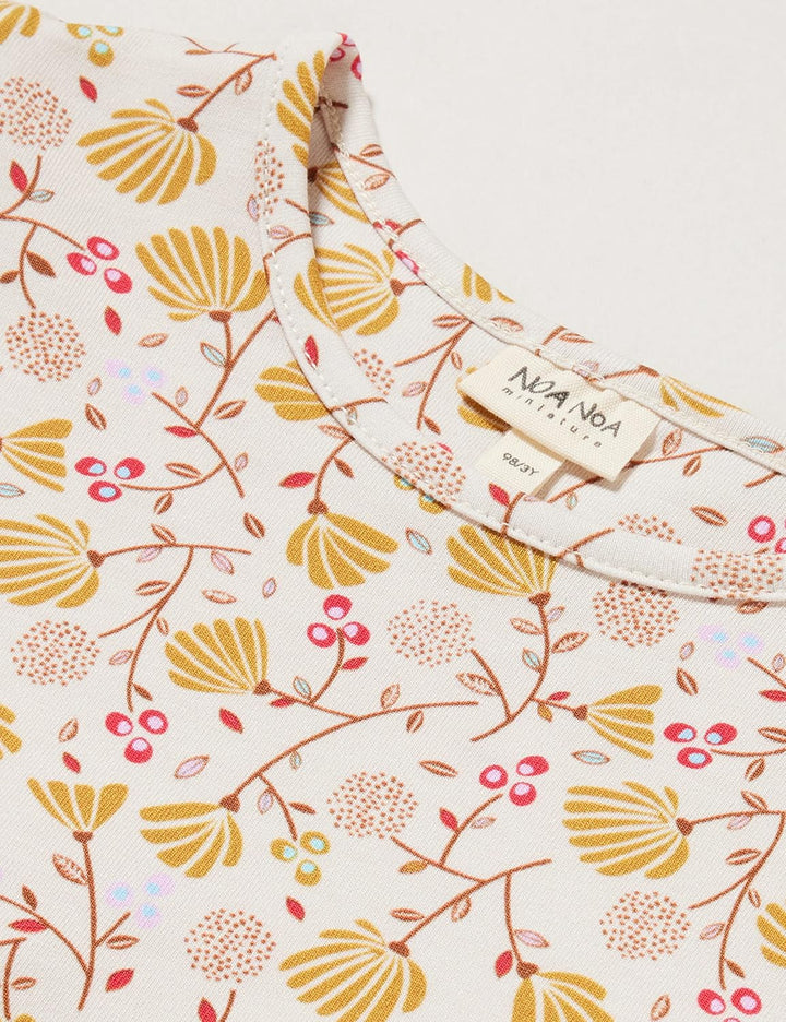 Noa Noa Mädchen Kittynnm Dress 110 Print Offwhite/Yellow, 110 Print Offwhite/Yellow