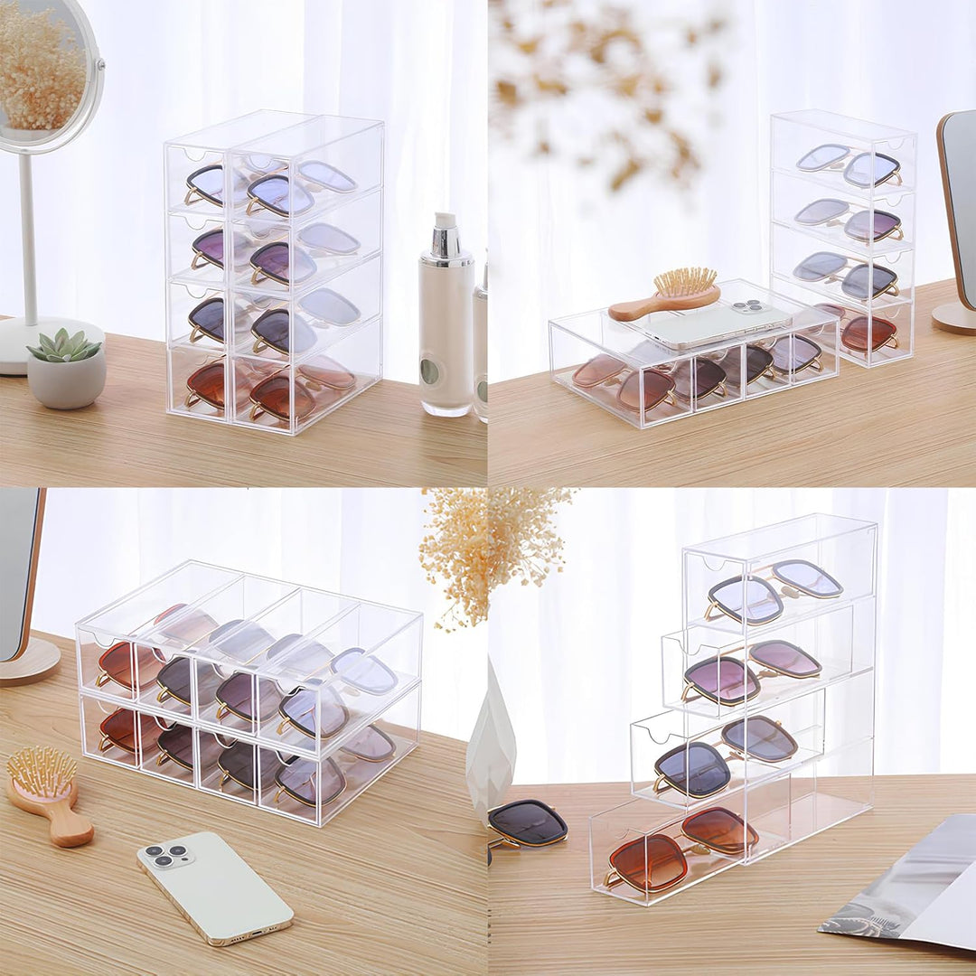 2 Stück Sonnenbrillen Aufbewahrung aus Acryl, Brillenaufbewahrung Acryl, mit 4 Brillen Organizer Sch