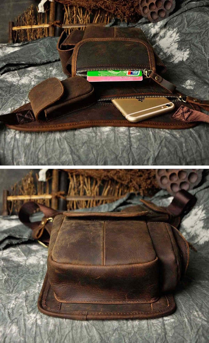 Le'aokuu Herren Echtes Leder Tasche Beinbeutel Beintasche Aussenbeintasche Hüfttasche Drop Leg Thigh